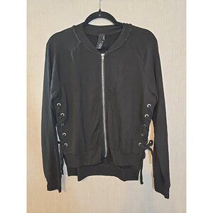 bobi zip front jacket Black Lace up sides Stretch Long Sleeve Size S‎ New